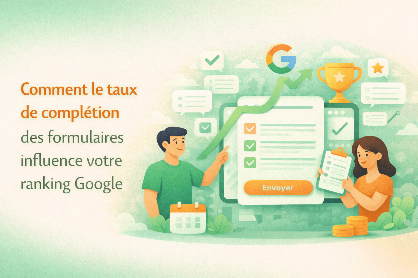 Illustration montrant le lien entre taux de complétion des formulaires, UX et visibilité Google