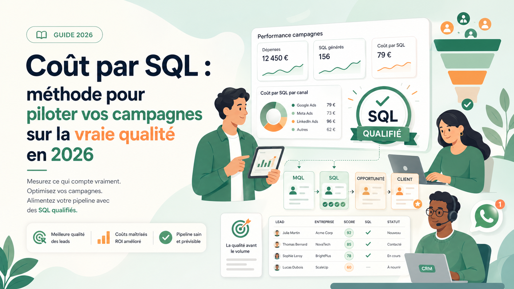 Illustration SaaS d'un tableau de bord mesurant le coût par SQL