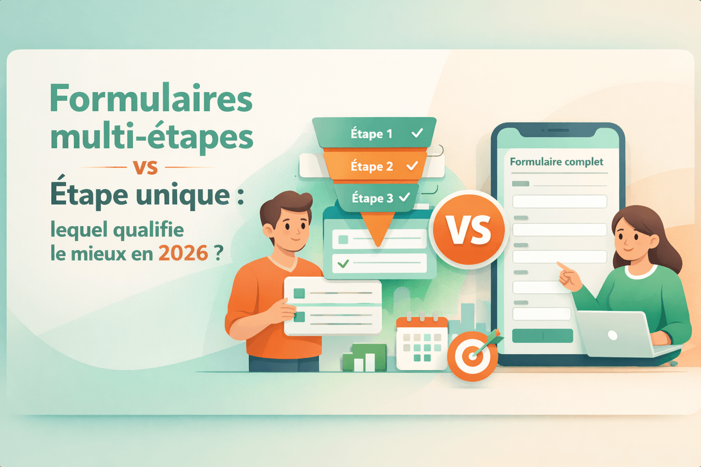 Illustration comparant un formulaire à étape unique et un formulaire multi-étapes