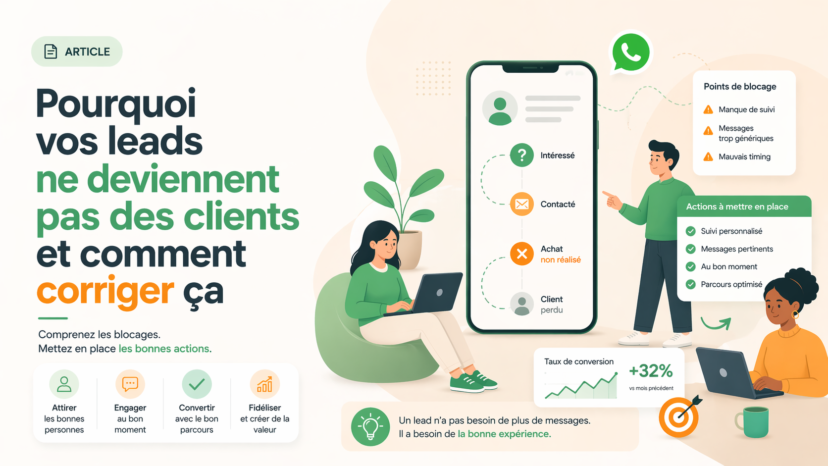 Funnel commercial montrant les pertes entre leads et clients
