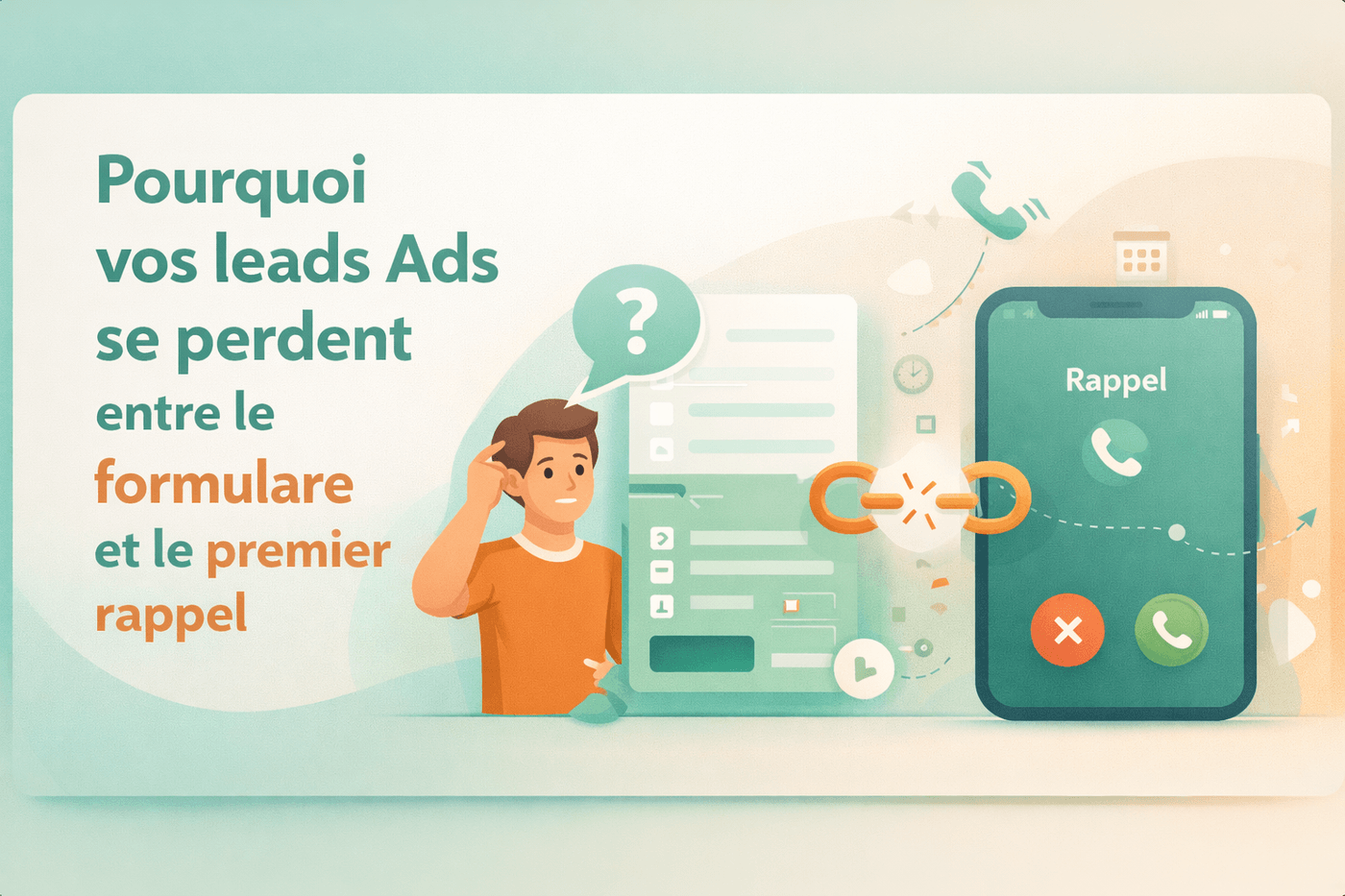 Illustration autour de la génération de leads Ads et du suivi entre formulaire et premier rappel