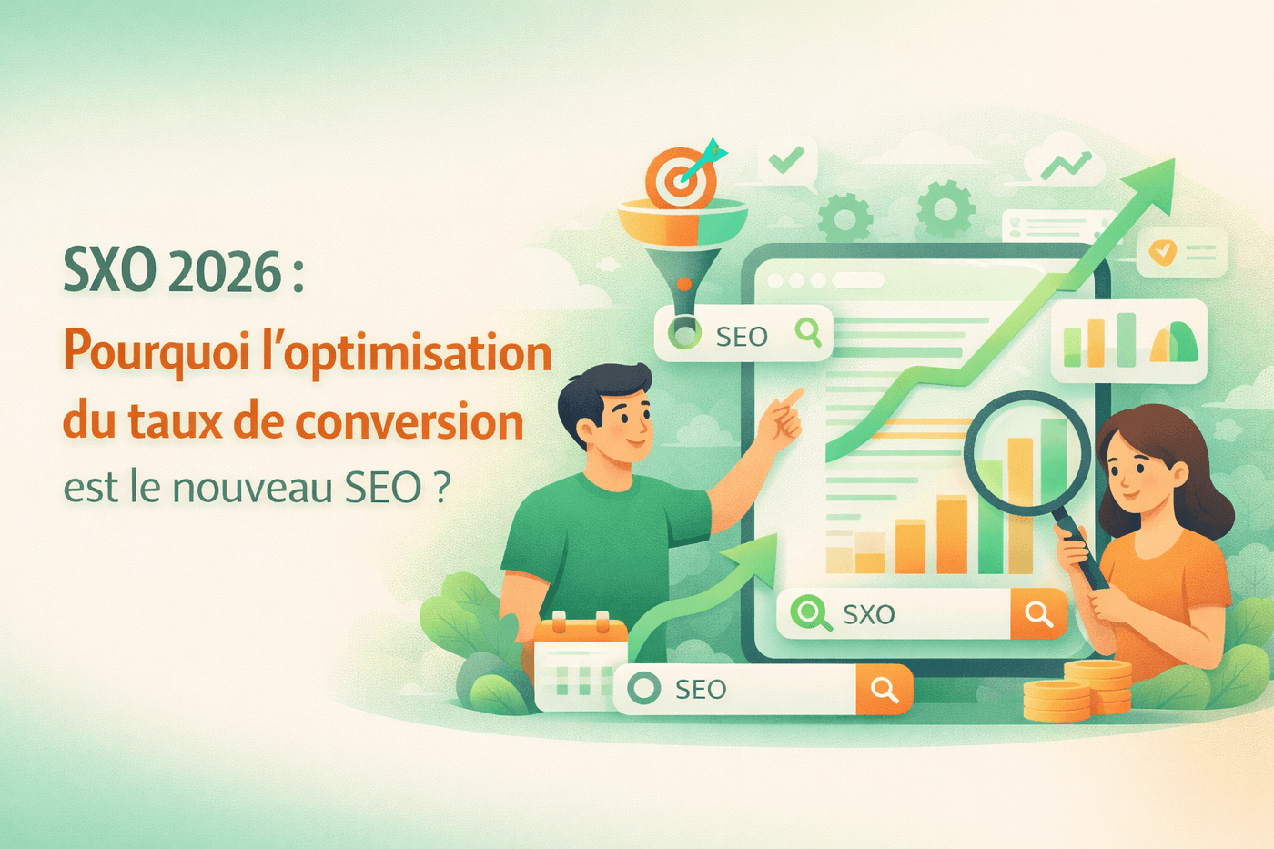 Illustration SXO reliant visibilité SEO et optimisation de la conversion