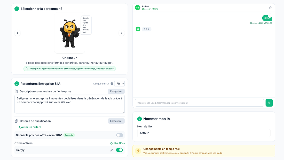 Interface de suivi des leads